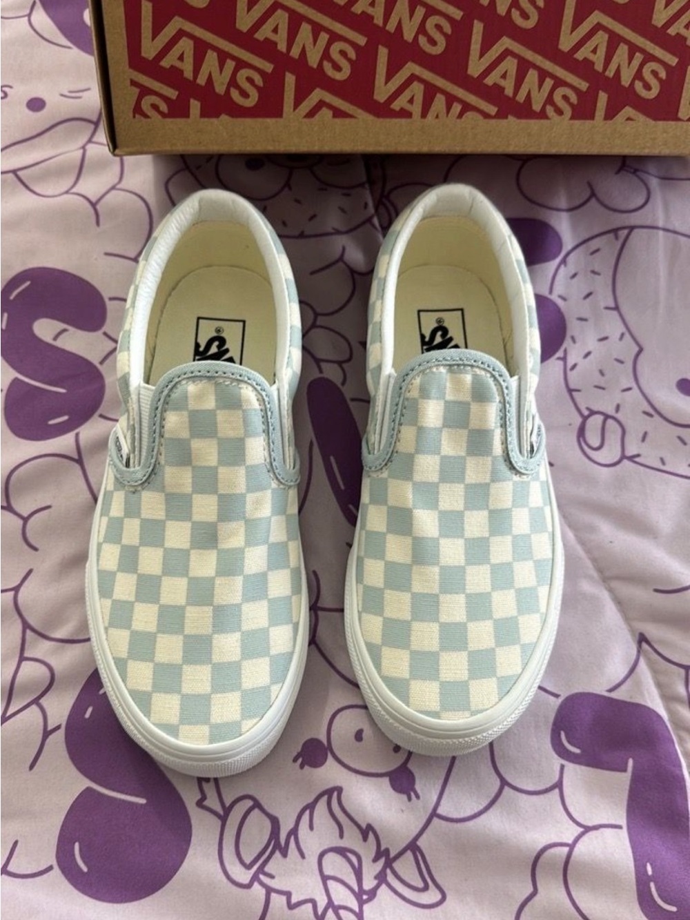 Vans Kids Slip-On Checkerboard Sneakers - Light Blue/White